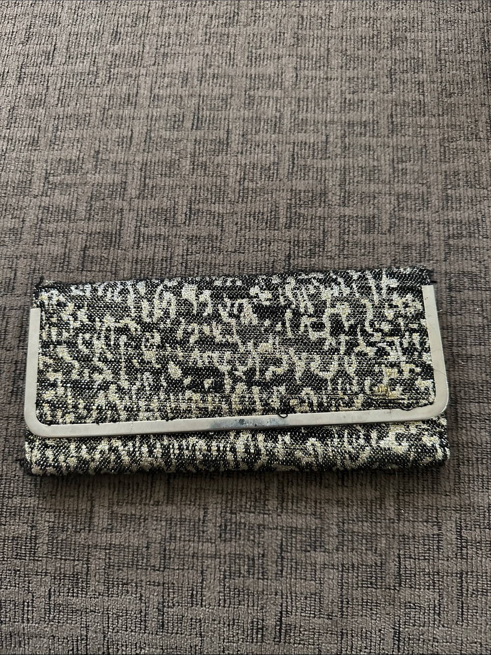 Windsor Black and Cream Woven Foldover Clutch